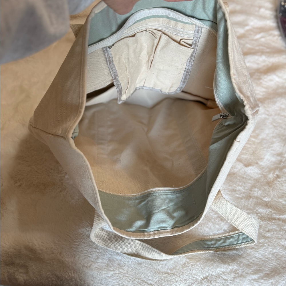 Peloton Cream and Green Canvas Tote - Picture 2 of 2